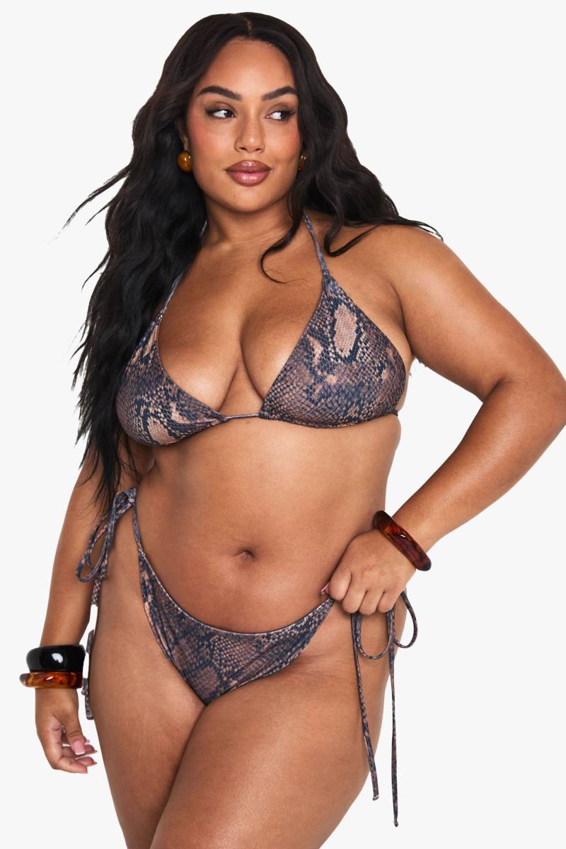 Plus Triangle-Bikinihose Mit Seitlicher Bindung Und Schlagenprint - Snake - 44, Snake von boohoo