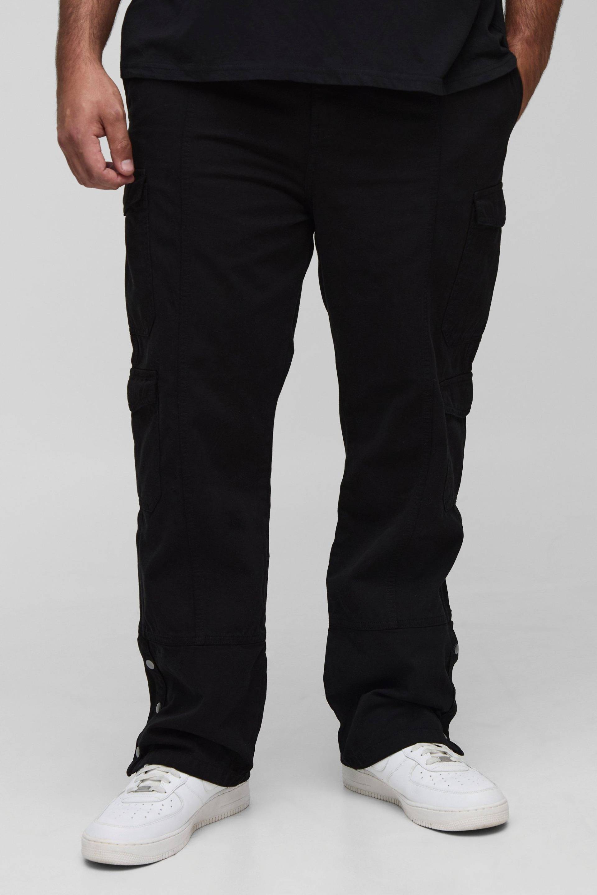 Plus Washed Multi Pocket Popper Hem Slim Flared Trousers - Black - 44, Black Plus Washed Multi Pocket Popper Hem Slim Flared Trousers - Black - 44, Black von boohoo