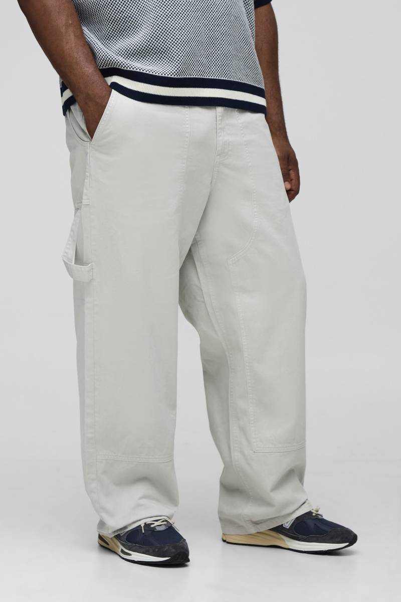 Plus Washed Relaxed Fit Carpenter Panel Trousers - Stone - 44, Stone Plus Washed Relaxed Fit Carpenter Panel Trousers - Stone - 44, Stone von boohoo