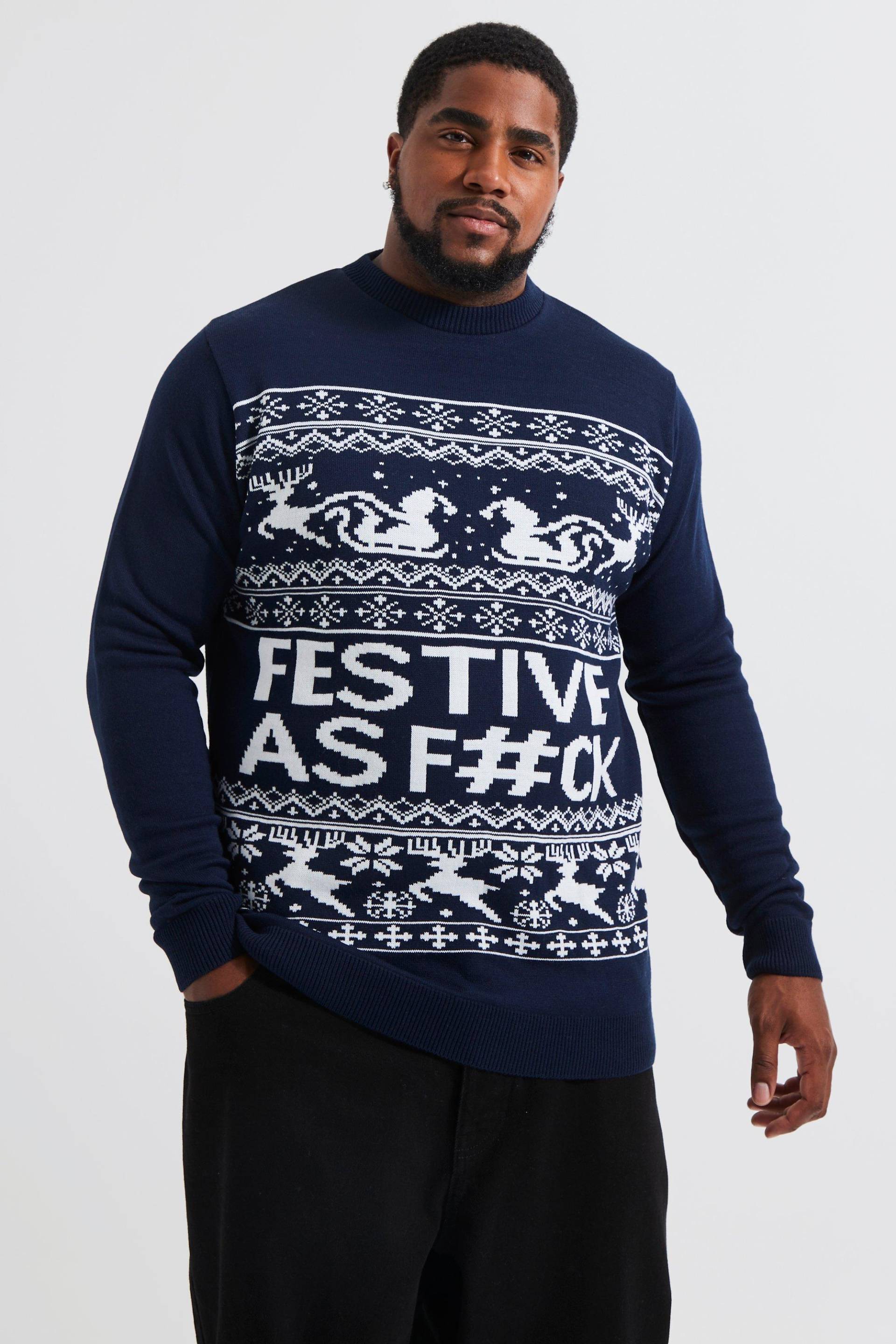 Plus Weihnachtspullover Mit Festive Slogan - Navy - Xxxl, Navy von boohoo