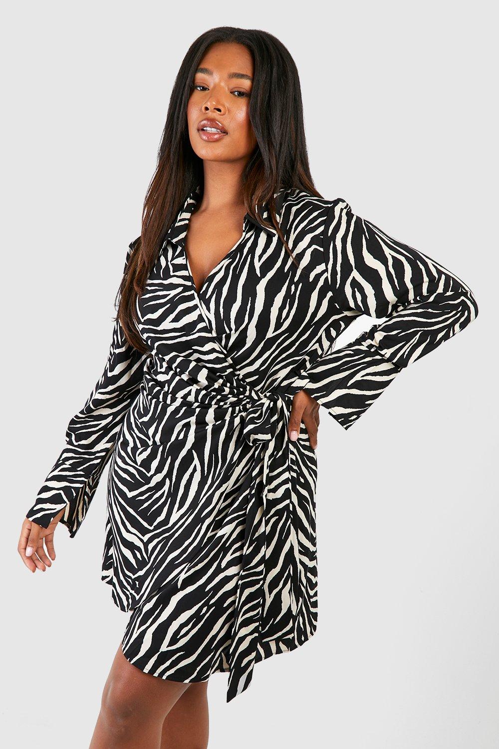 Plus Wickelkleid Mit Zebraprint - Black - 44, Black von boohoo