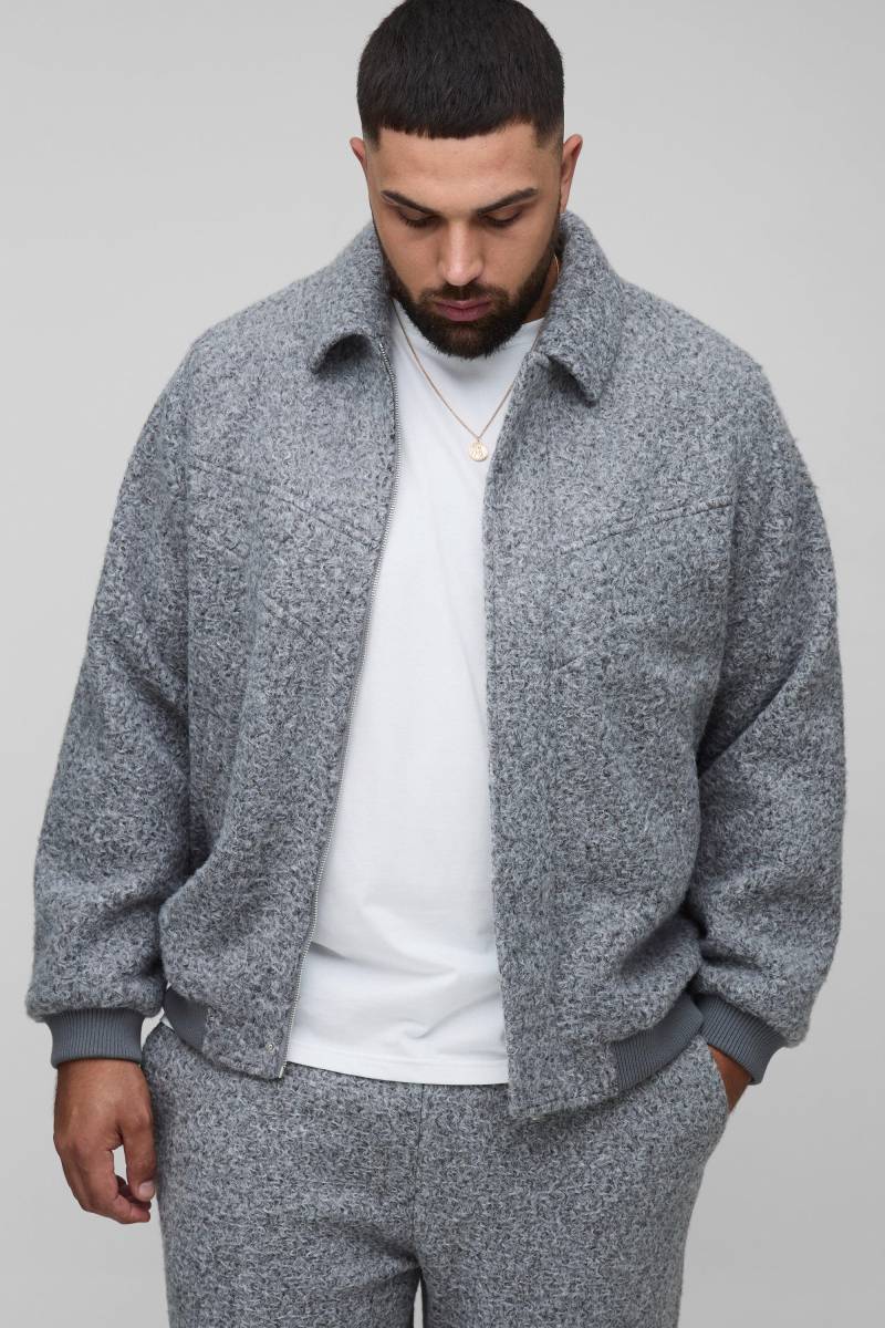 Plus Wool Look Regular Fit Collared Bomber Jacket - Grey - 2Xl, Grey von boohoo
