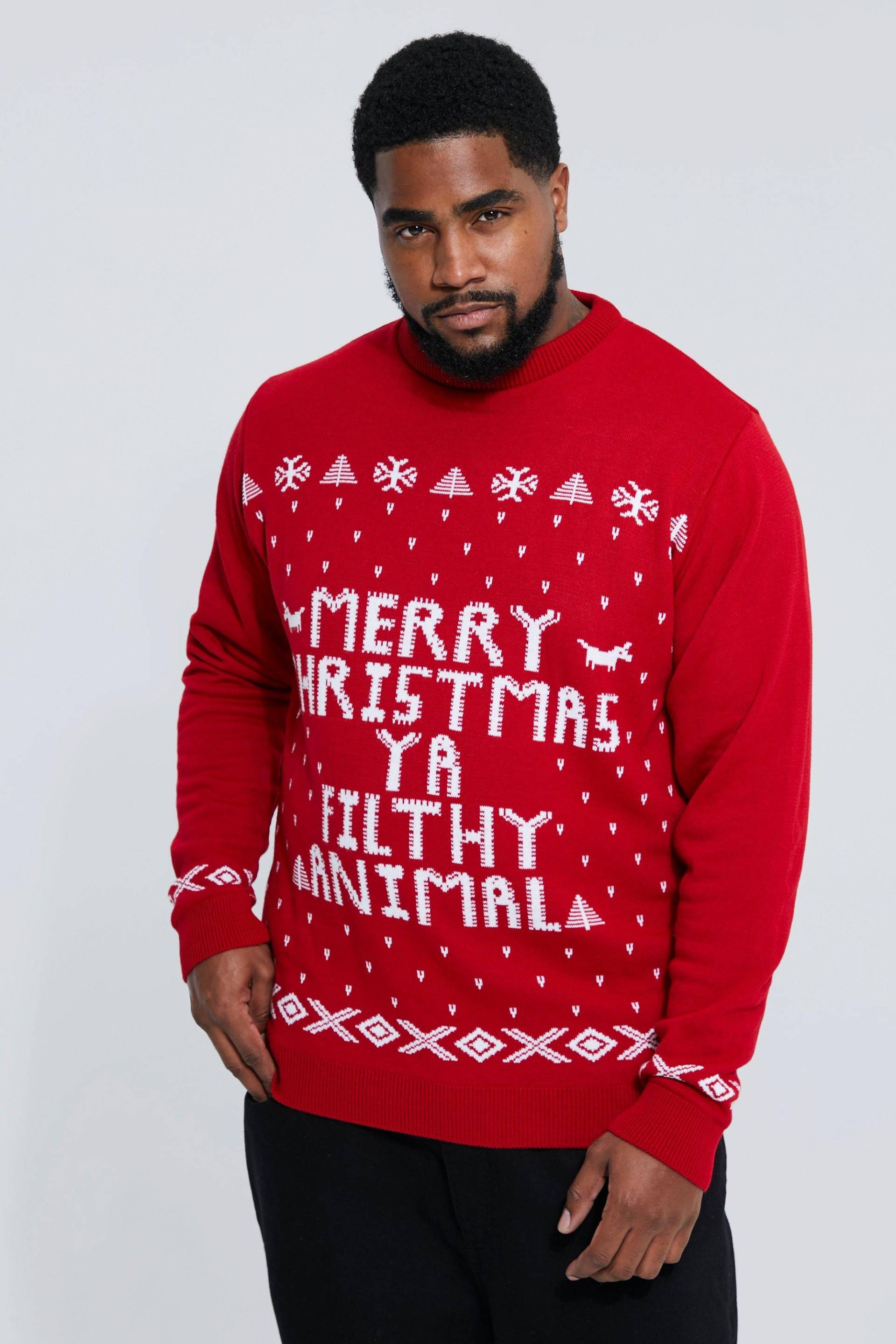 Plus Ya Filthy Animal Weihnachtspullover - Red - Xxxl, Red von boohoo