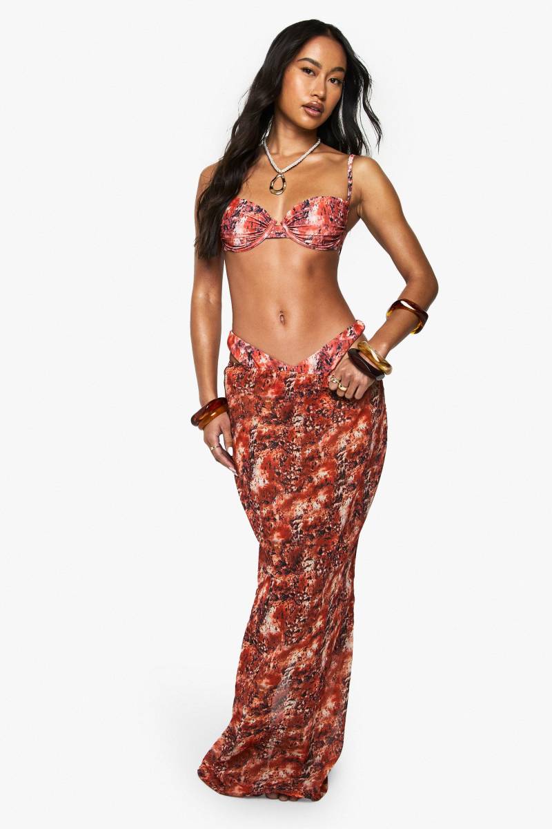 Premium Mesh Maxi-Strandrock Mit Abstraktem Print - Orange - 36, Orange von boohoo