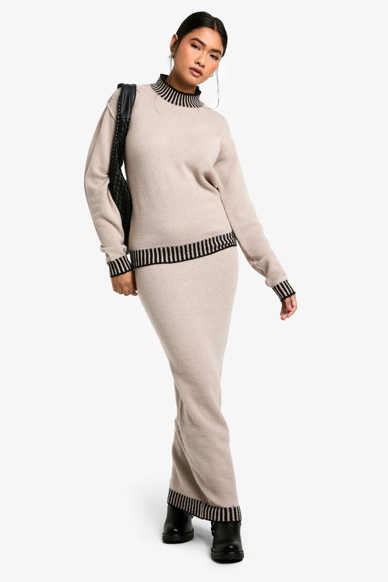 Premium Pullover Mit Kontrast-Detail & Maxirock - Taupe - S, Taupe von boohoo