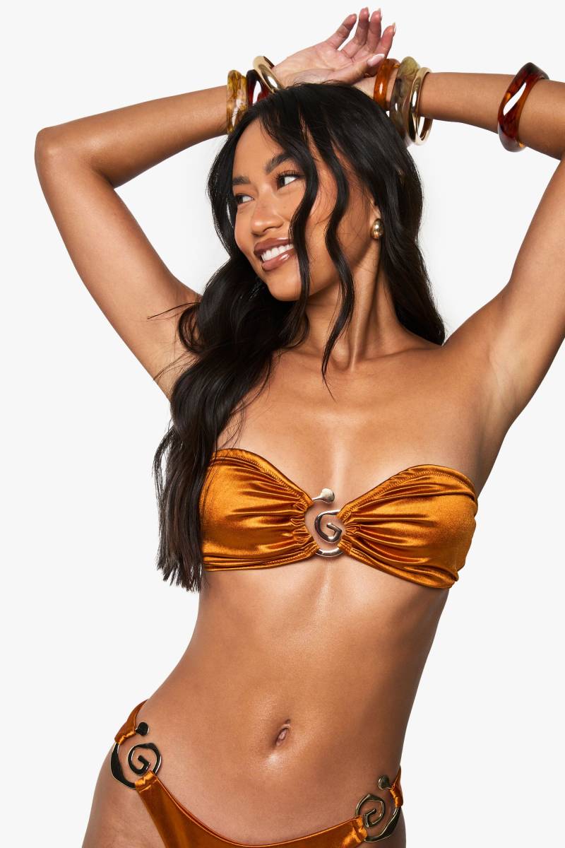 Premium Satin Bandeau-Bikinioberteil Mit Detail - Rust - 38, Rust von boohoo