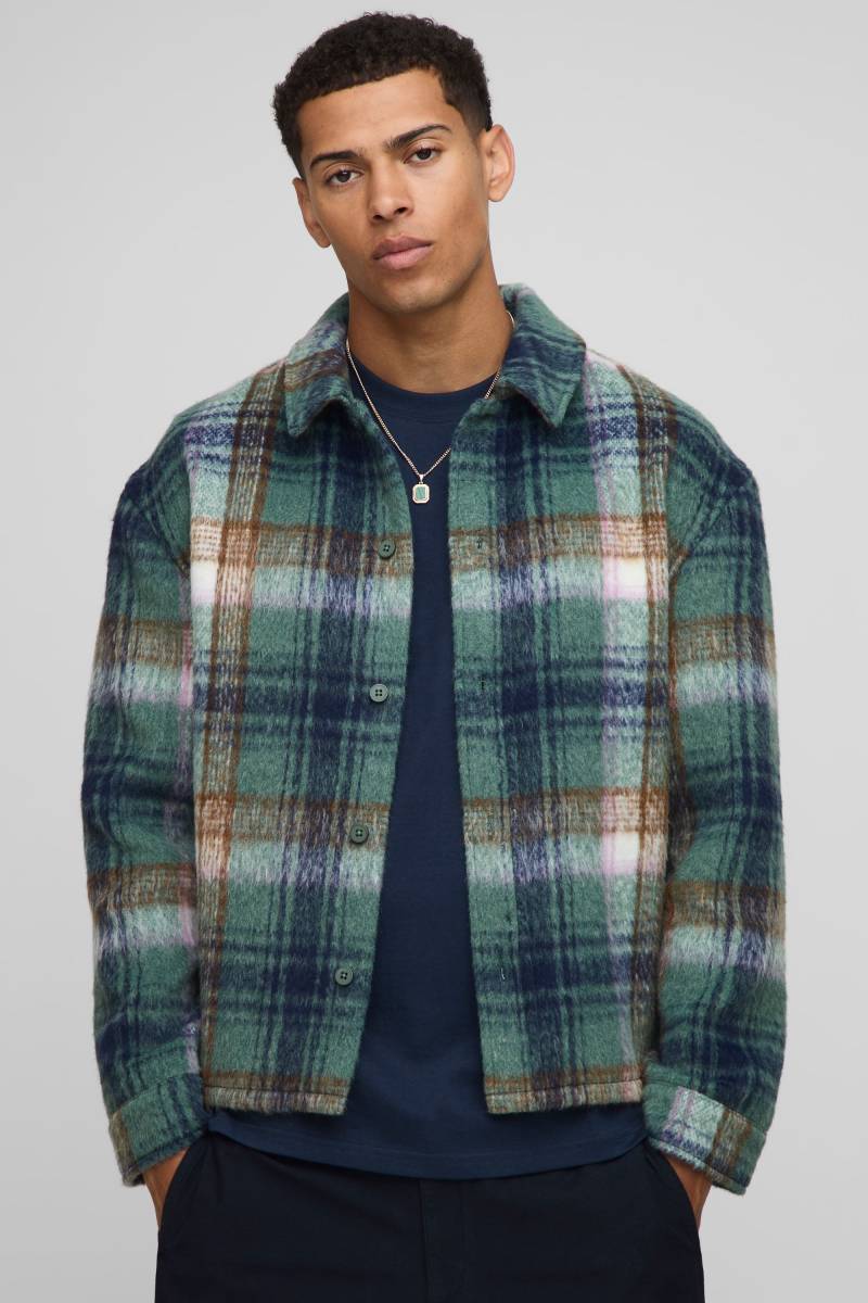 Regular Fit Heavyweight Brushed Check Overshirt - Green - M, Green Regular Fit Heavyweight Brushed Check Overshirt - Green - M, Green von boohoo