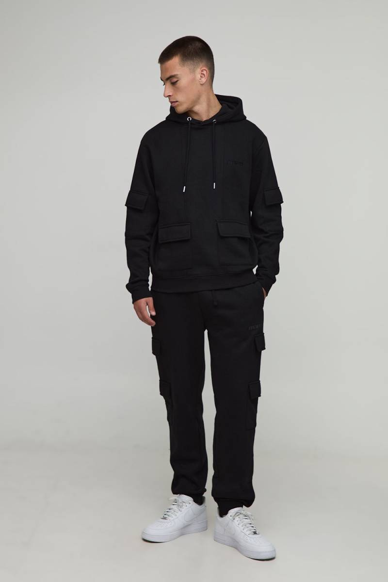 Regular Fit Man Cargo Hooded Panelled Tracksuit - Black - Xs, Black Regular Fit Man Cargo Hooded Panelled Tracksuit - Black - Xs, Black von boohoo