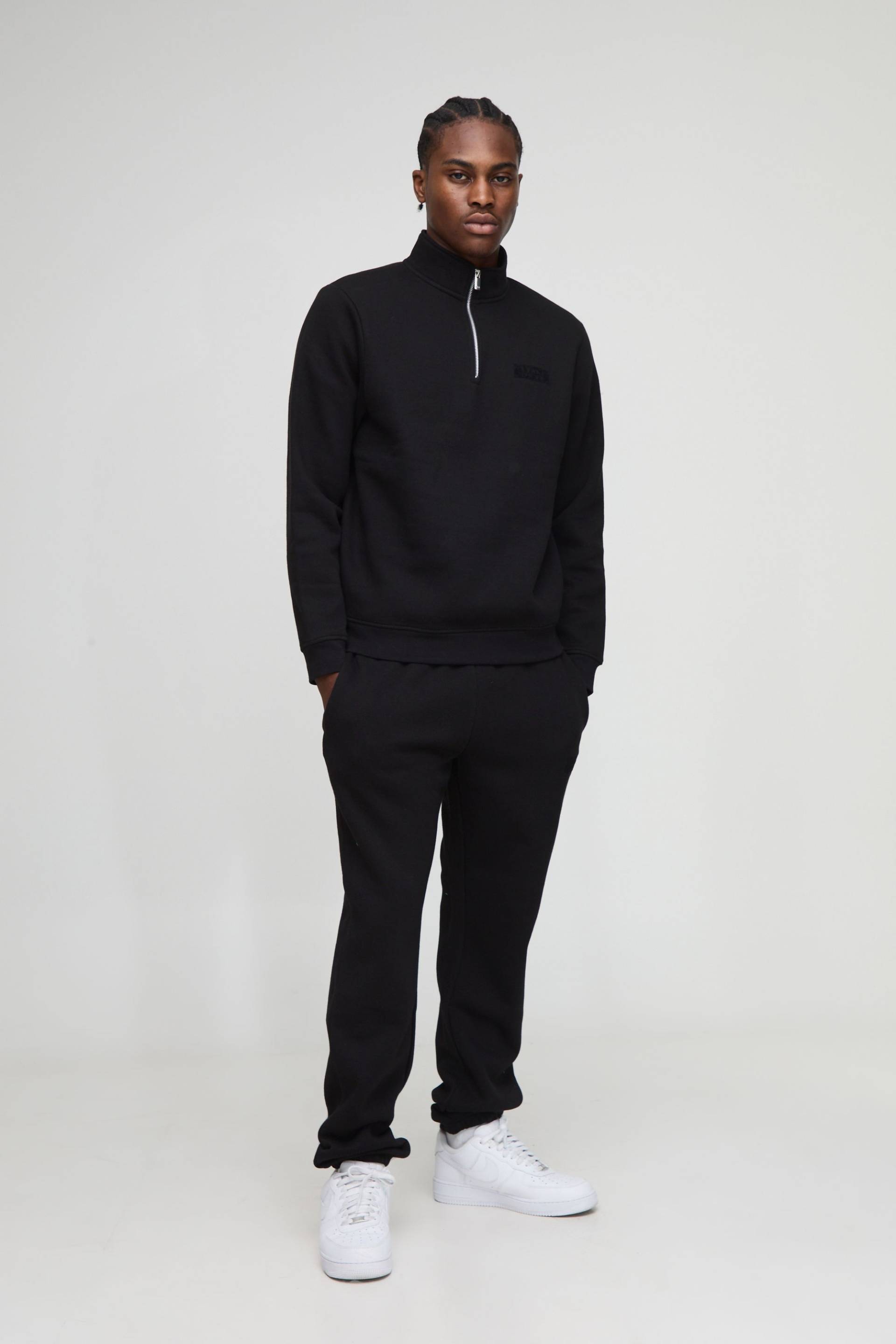 Regular Fit Man Zip Funnel Neck Sweatshirt Tracksuit - Black - S, Black von boohoo