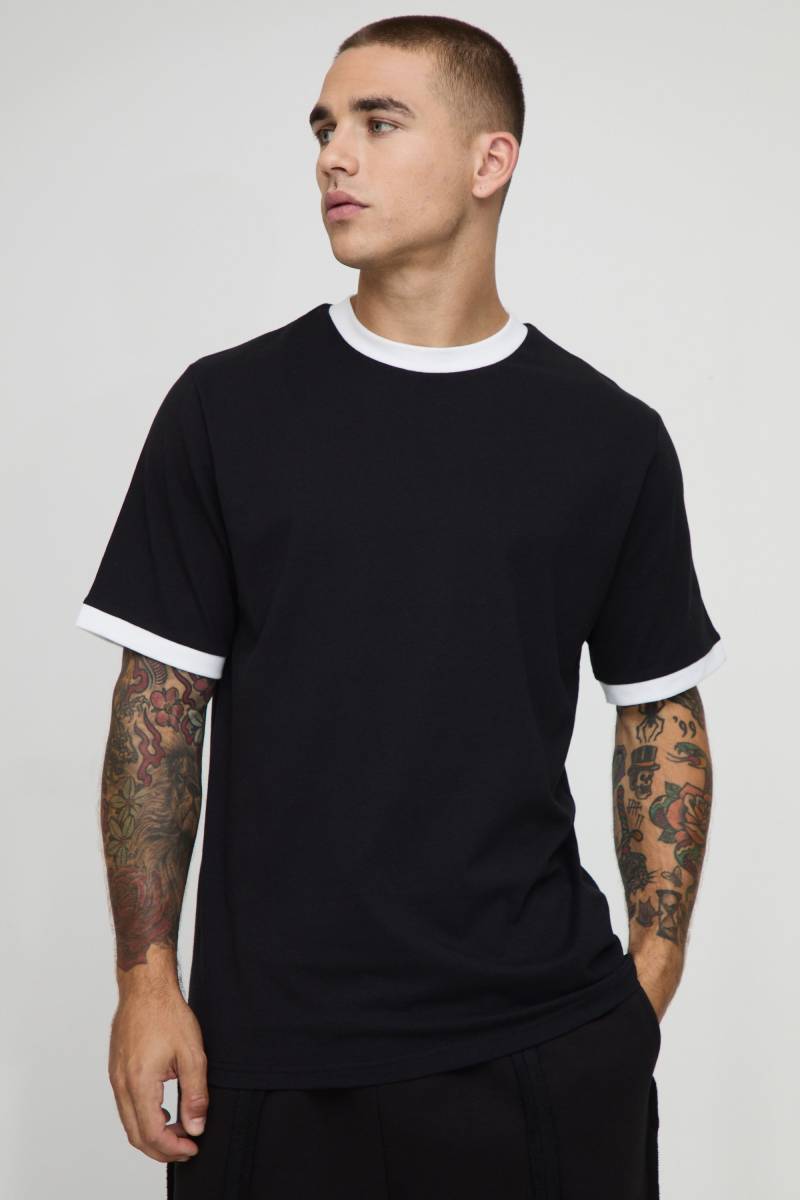 Regular Fit Ringer Crew Neck T-Shirt - Black - M, Black von boohoo