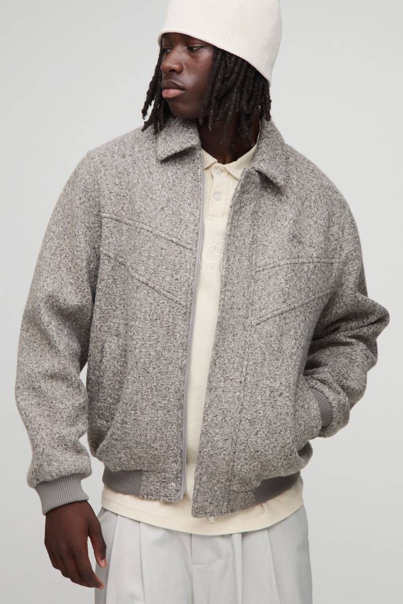 Regular Fit Seam Detail Melton Collared Bomber Jacket - Taupe - L, Taupe Regular Fit Seam Detail Melton Collared Bomber Jacket - Taupe - L, Taupe von boohoo