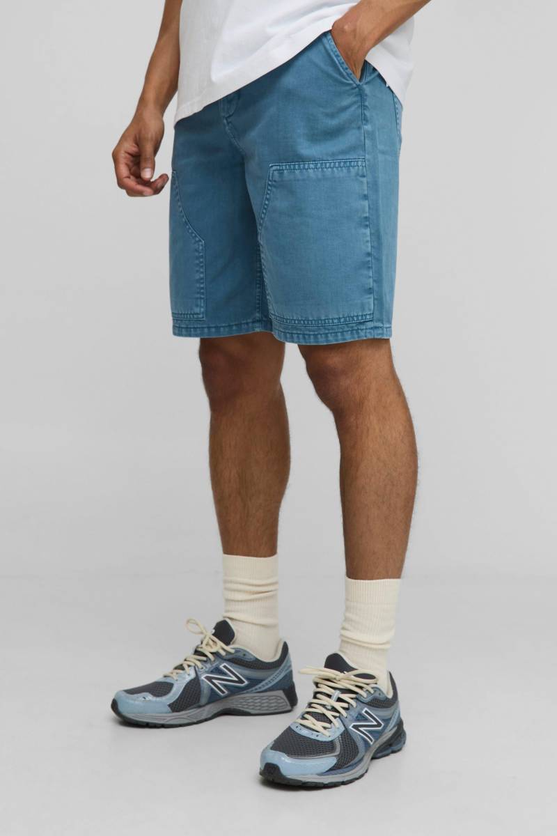 Relaxed Fit Carpenter Overdyed Belted Shorts - Blue - 32, Blue von boohoo