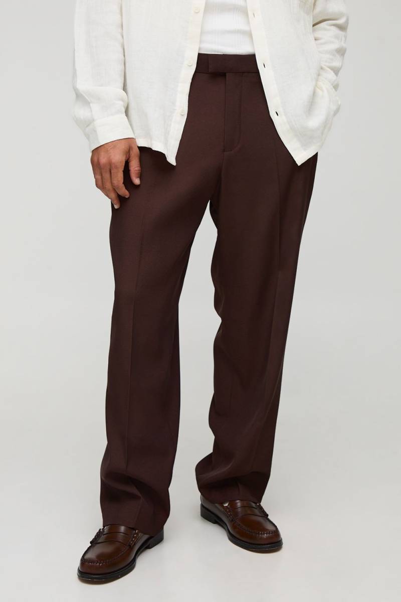 Relaxed Fit Crease Front Trouser - Chocolate - 32, Chocolate von boohoo