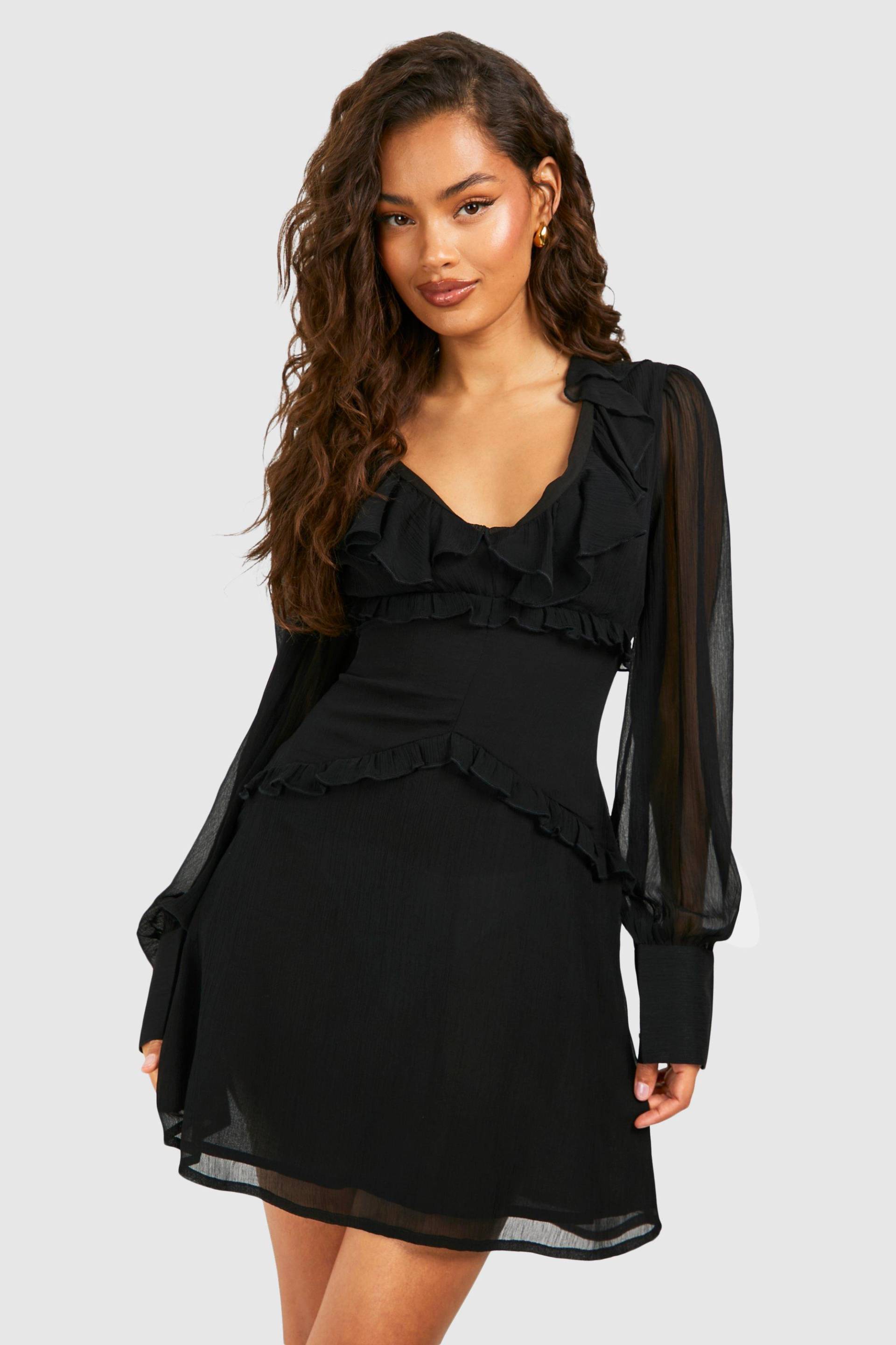 Rüschen-Skaterkleid Aus Chiffon - Black - 40, Black Rüschen-Skaterkleid Aus Chiffon - Black - 40, Black von boohoo