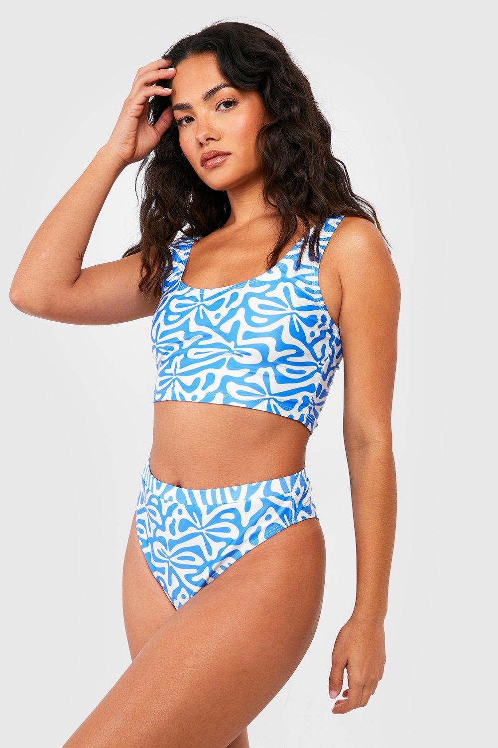 Rundhals-Bikinioberteil Mit Print - Blue - 38, Blue von boohoo