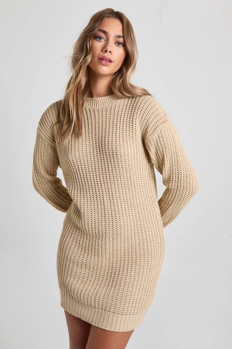 Rundhals-Pulloverkleid - Stone - Xs, Stone Rundhals-Pulloverkleid - Stone - Xs, Stone von boohoo