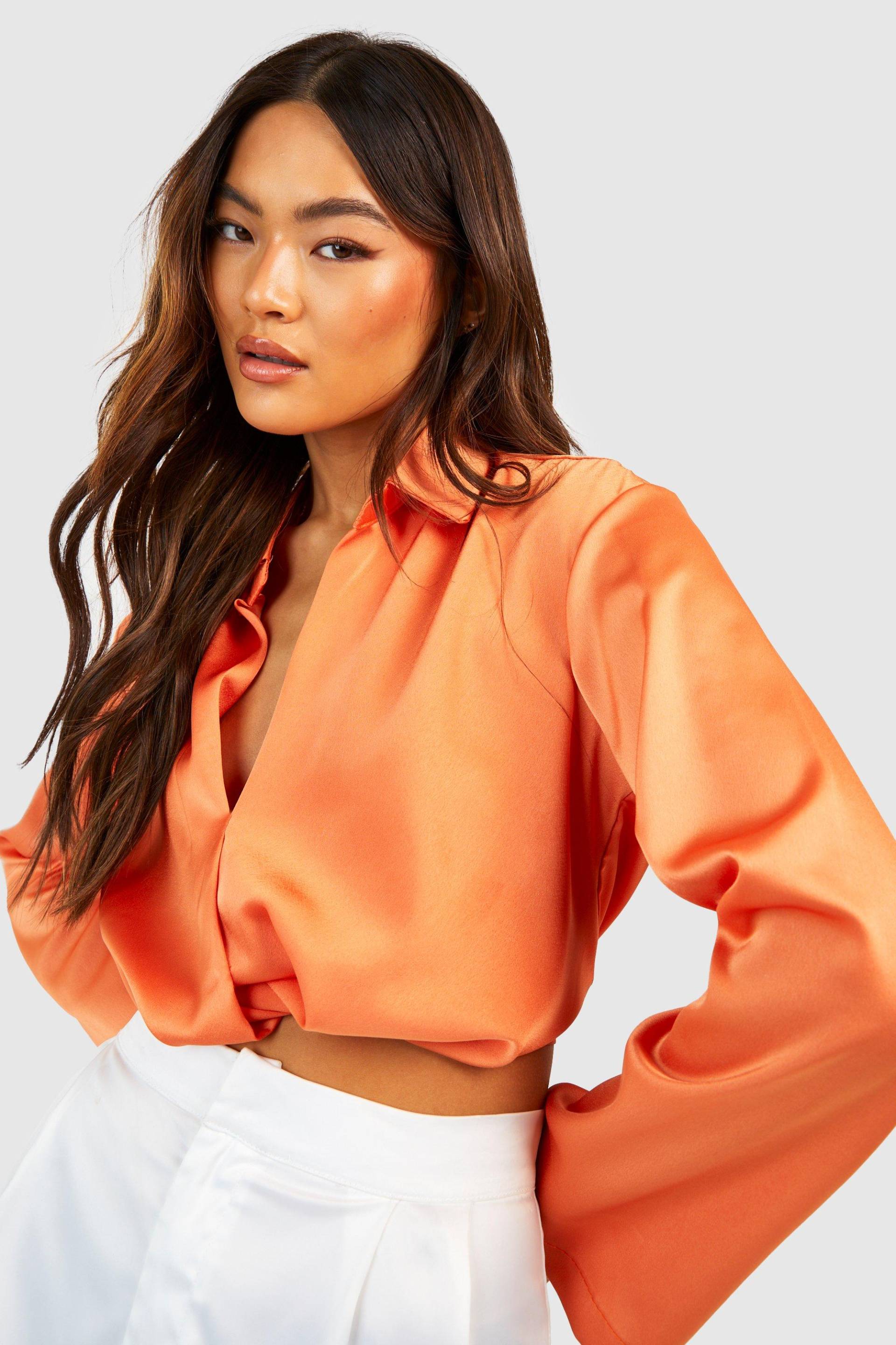 Satin-Hemd Mit Drapierter Front - Orange - 38, Orange von boohoo