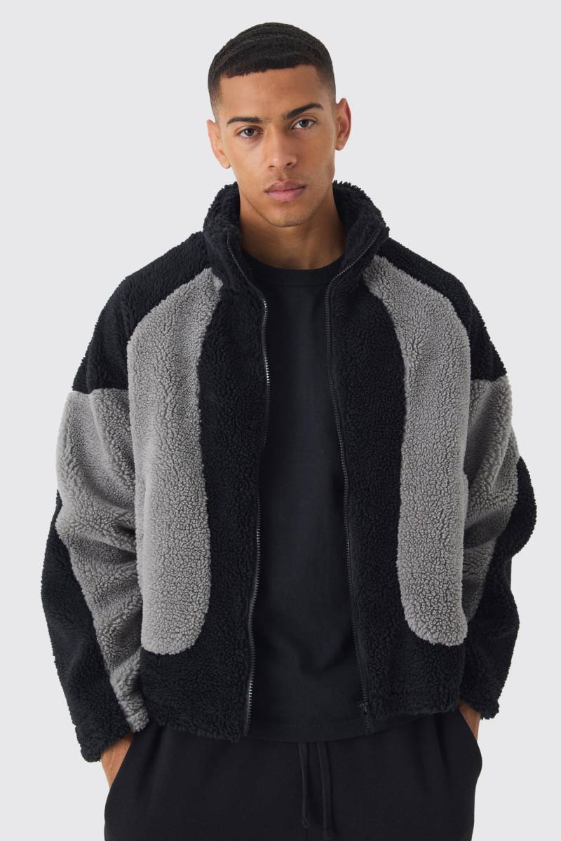 Schwarze Colorblock Borg-Jacke - Black - Xs, Black Schwarze Colorblock Borg-Jacke - Black - Xs, Black von boohoo