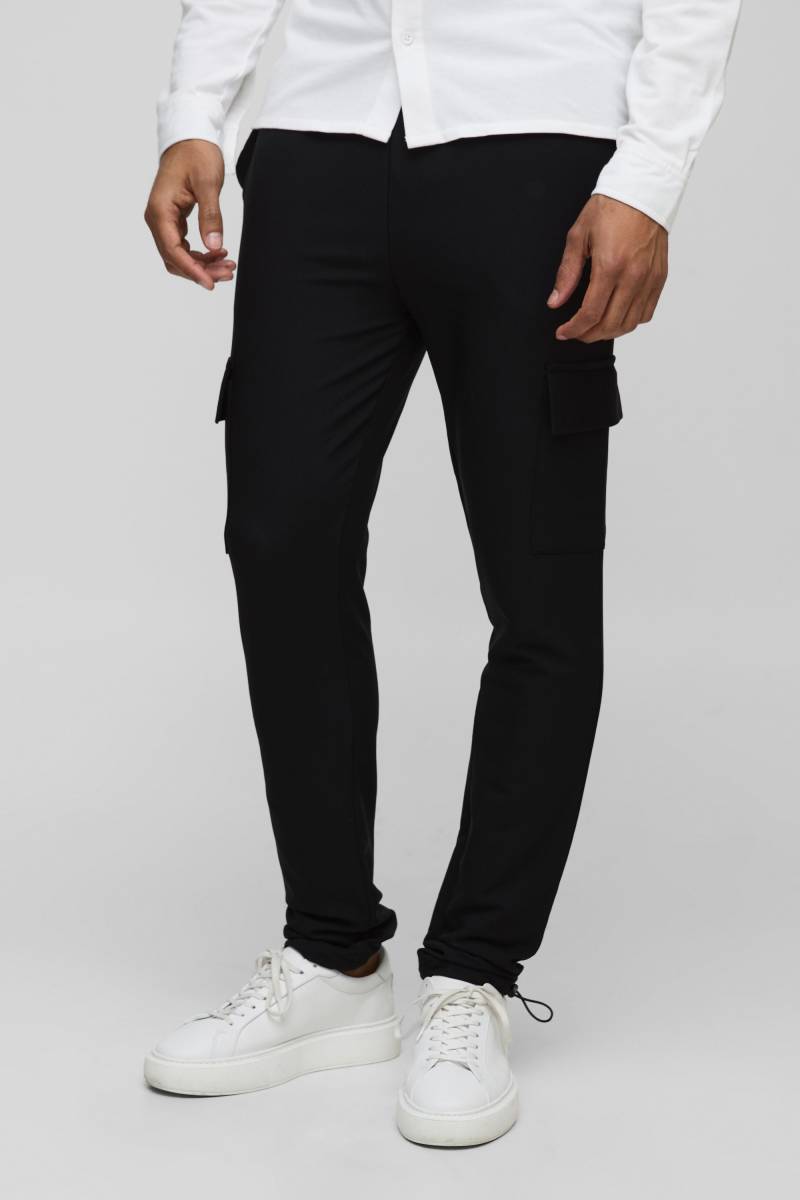Skinny Stretch Cargo-Hose Mit Elastischem Bund - Black - Xs, Black von boohoo