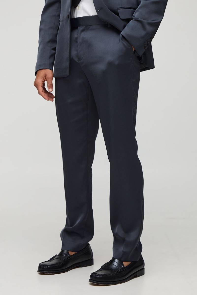 Slim Fit Satin Trouser - Charcoal - 32, Charcoal Slim Fit Satin Trouser - Charcoal - 32, Charcoal von boohoo