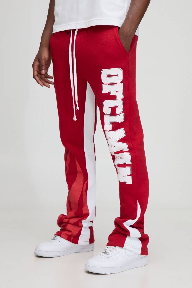 Slim Flared Ofclman Flame Gusset Joggers - L, Red von boohoo
