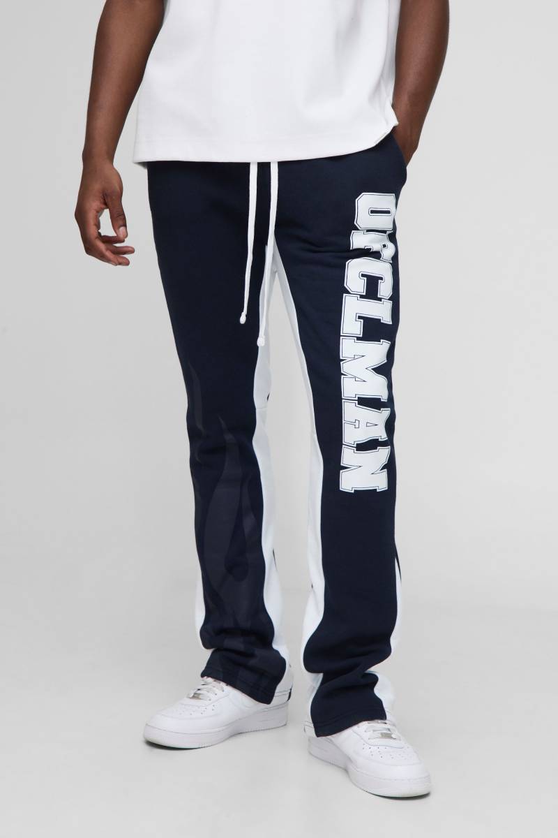 Slim Flared Ofclman Flame Gusset Joggers - Navy - M, Navy Slim Flared Ofclman Flame Gusset Joggers - Navy - M, Navy von boohoo