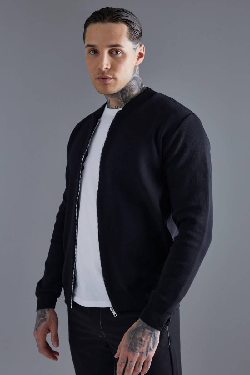 Smarte Strick-Bomberjacke - Black - Xs, Black Smarte Strick-Bomberjacke - Black - Xs, Black von boohoo