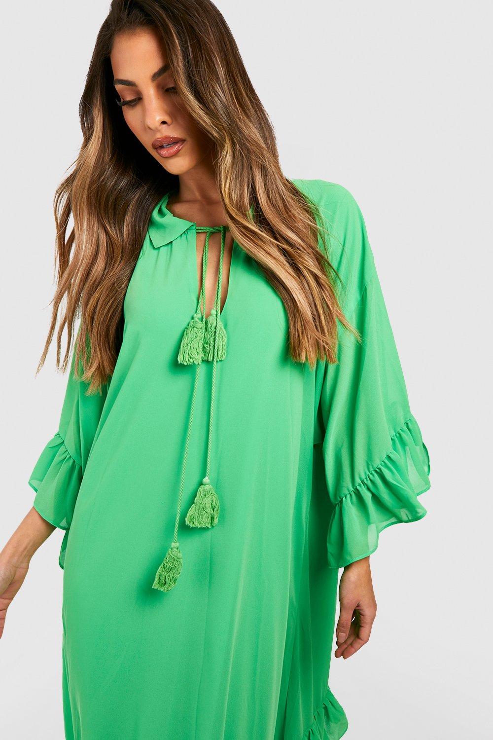 Smok-Maxikleid Mit Rüschen-Detail - Bright Green - 40, Bright Green von boohoo