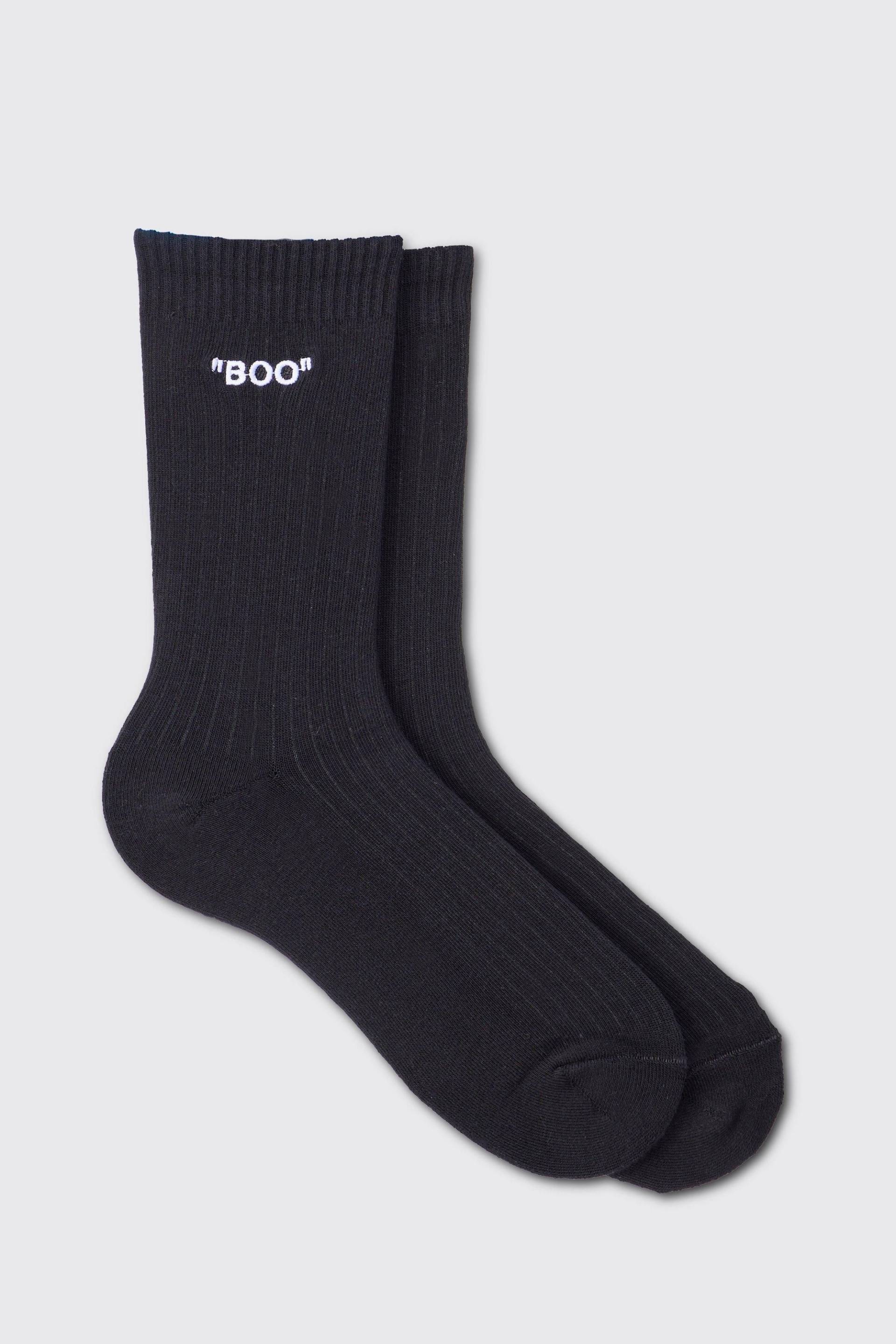 Socken Mit Boo-Stickerei - Black - One Size, Black von boohoo