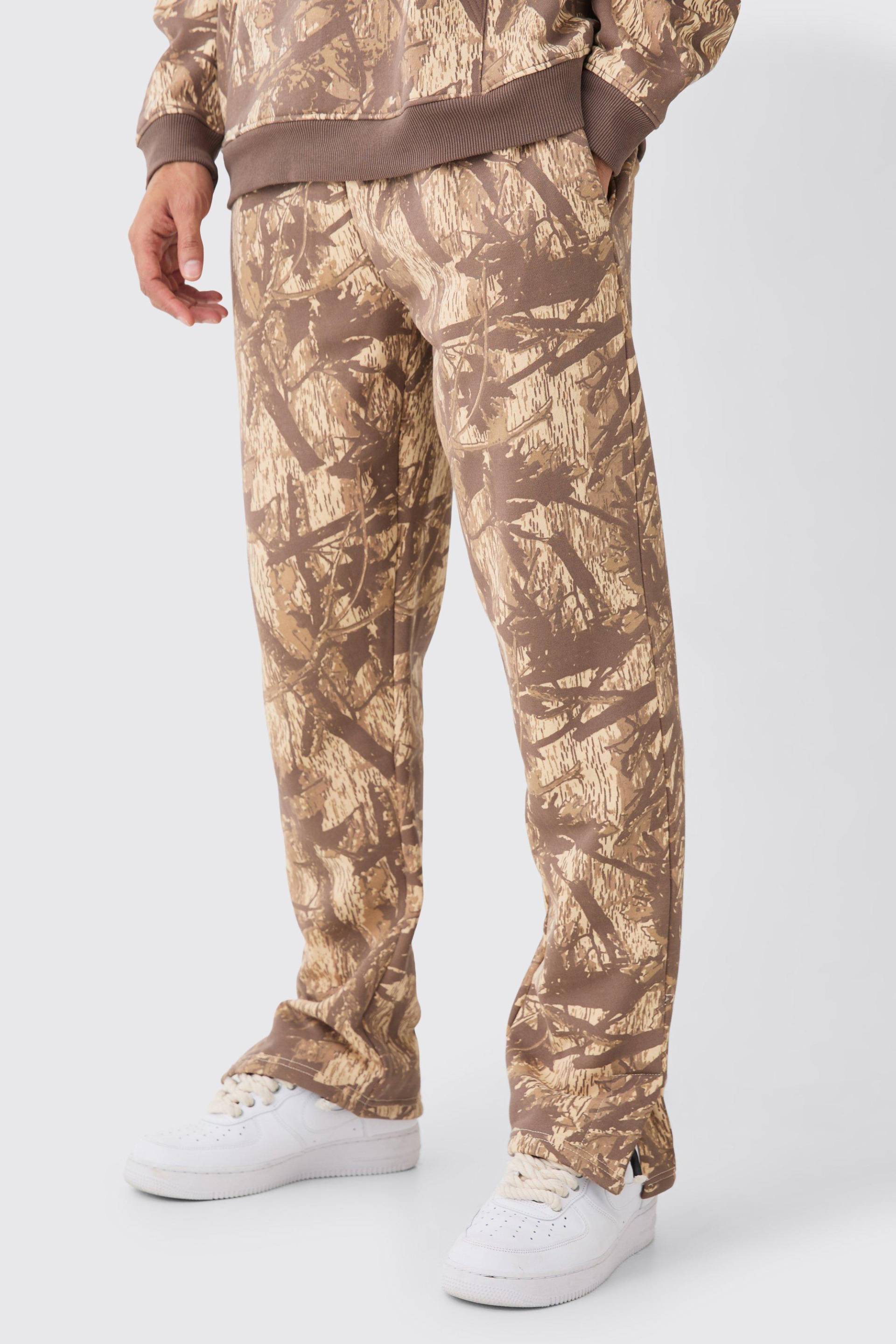 Camouflage Jogginghose Mit Geteiltem Saum - Grey - M, Grey von boohoo