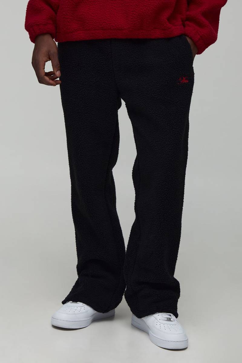 Straight Borg Man Script Embroidered Piping Split Hem Joggers - Black - L, Black von boohoo