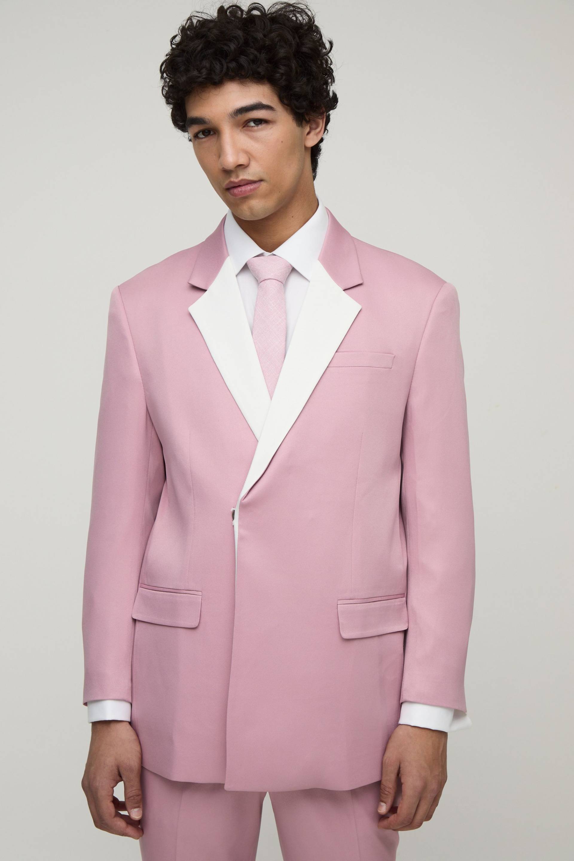 Straight Fit Contrast Panel Suit Blazer - Light Pink - L, Light Pink von boohoo