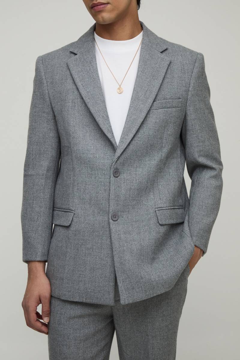 Straight Fit Wool Look Blazer - Charcoal - 38, Charcoal Straight Fit Wool Look Blazer - Charcoal - 38, Charcoal von boohoo
