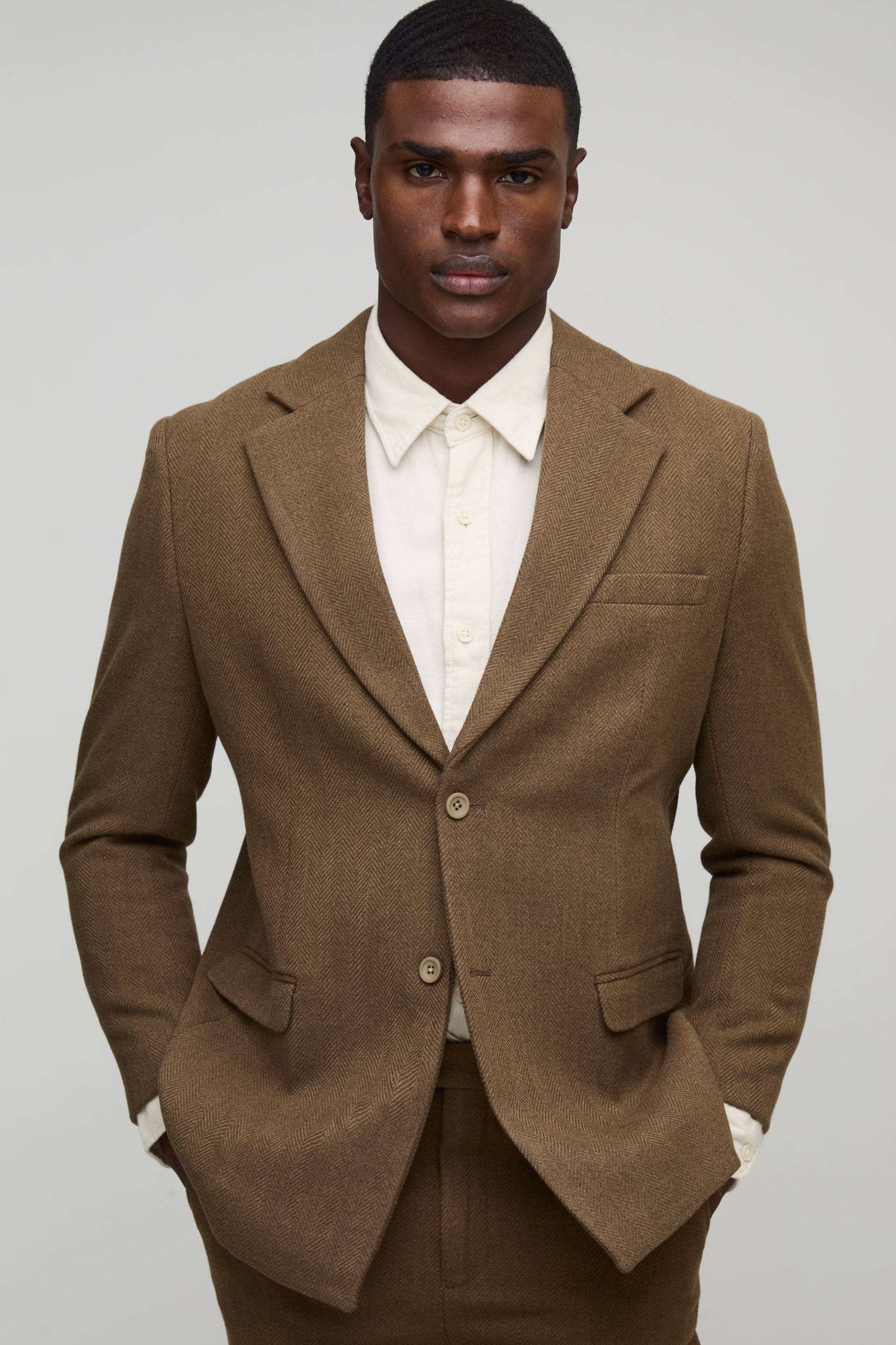 Straight Fit Wool Look Blazer - Mocha - 40, Mocha von boohoo