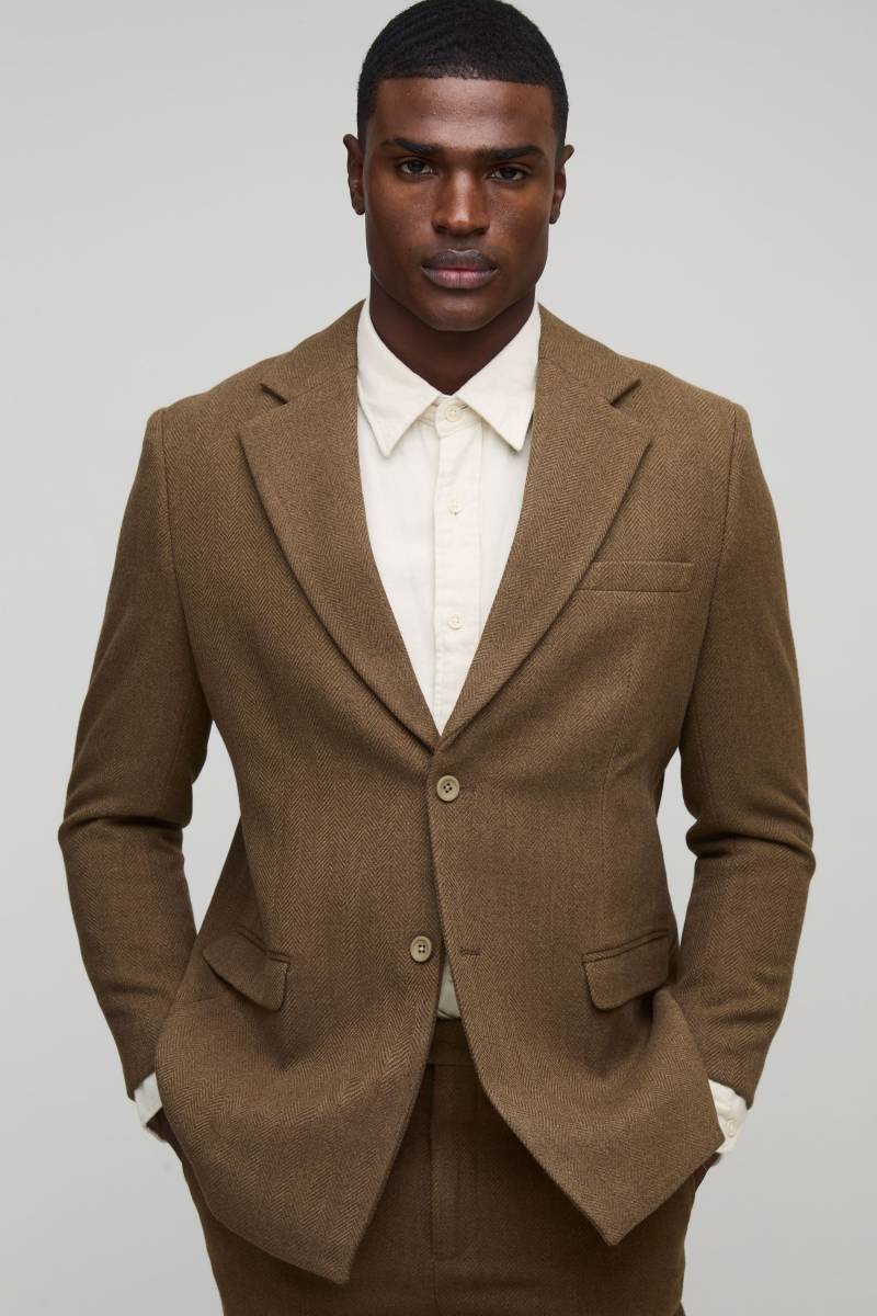Straight Fit Wool Look Blazer - Mocha - 40, Mocha von boohoo