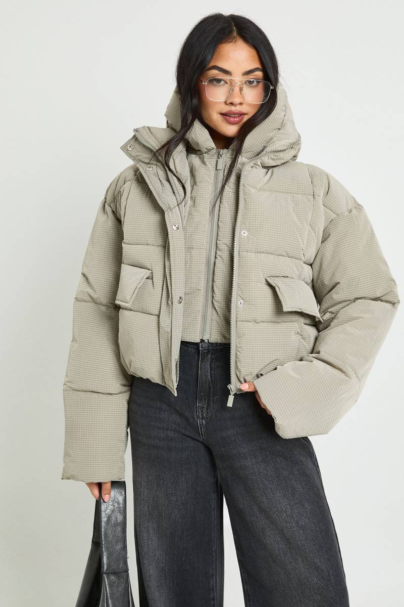 Strukturierte Steppjacke Mit Kapuze - Sage - 36, Sage von boohoo