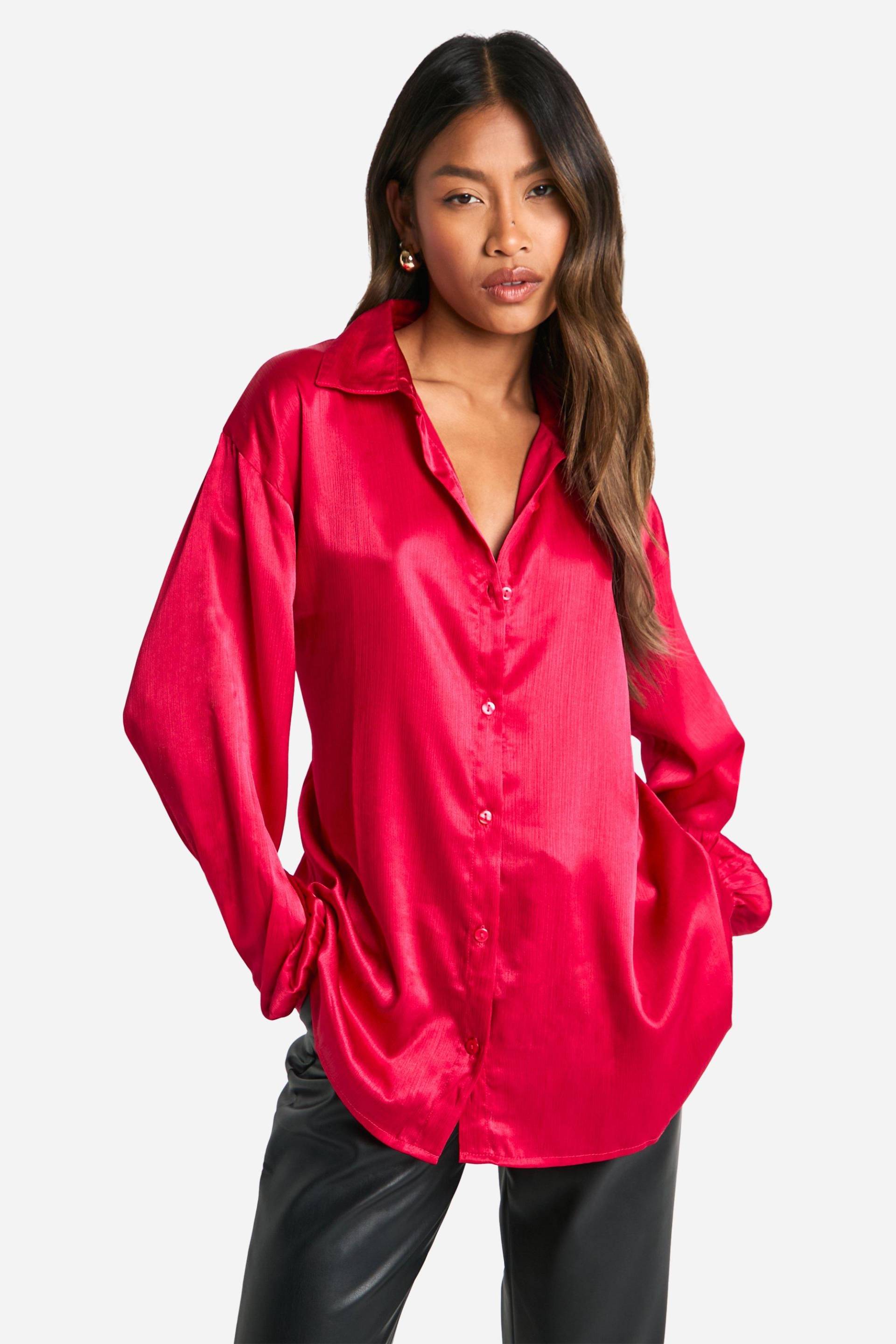 Strukturiertes Oversize Satin-Hemd - Magenta - 42, Magenta von boohoo