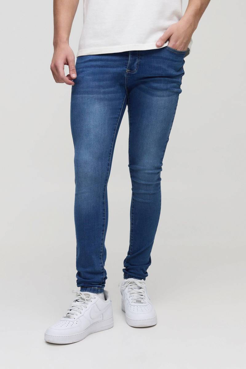 Super Skinny Stretch Washed Jeans - Mid Blue - 34R, Mid Blue von boohoo