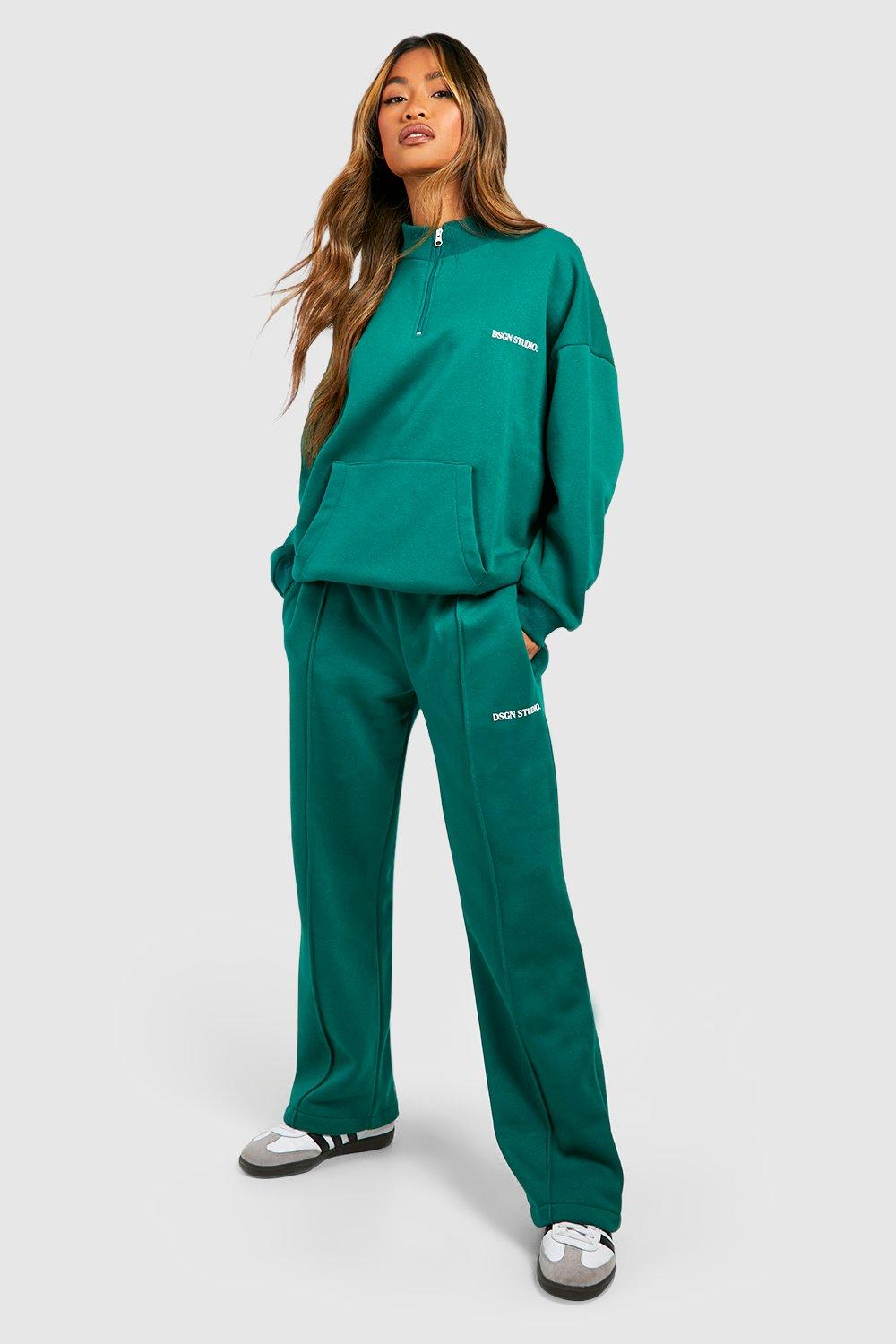 Sweatshirt-Trainingsanzug Mit Dsgn Studio Slogan Und Halbem Reißverschluss - Green - S, Green von boohoo