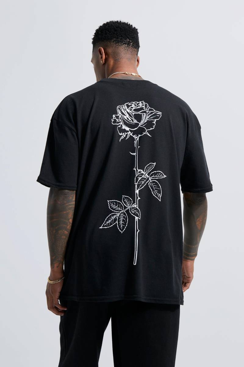 T-Shirt Mit Rosen-Print - Black - Xs, Black von boohoo