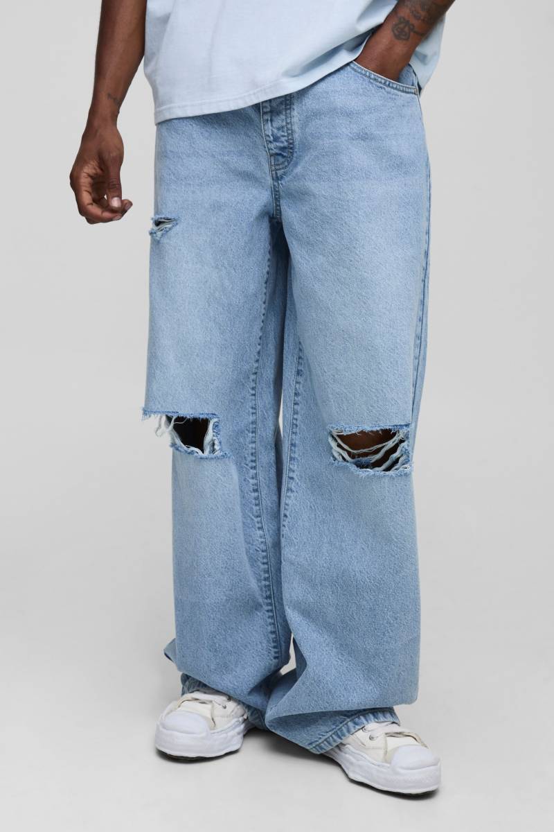 Tall Baggy Rigid Distressed Jeans - Light Wash - 36, Light Wash von boohoo