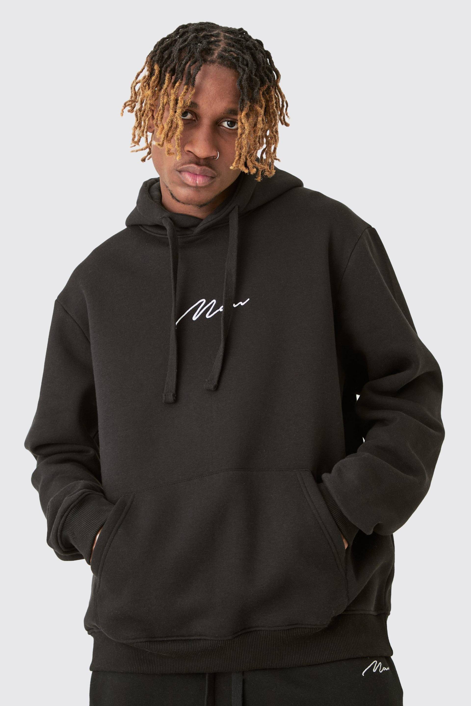 Tall Basic Man Signature Hoodie In Black - M, Black von boohoo