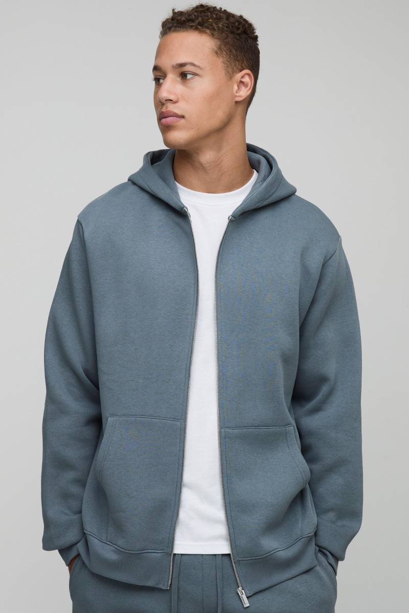 Tall Basic Regular Zip Through Hoodie - Slate Grey - M, Slate Grey von boohoo