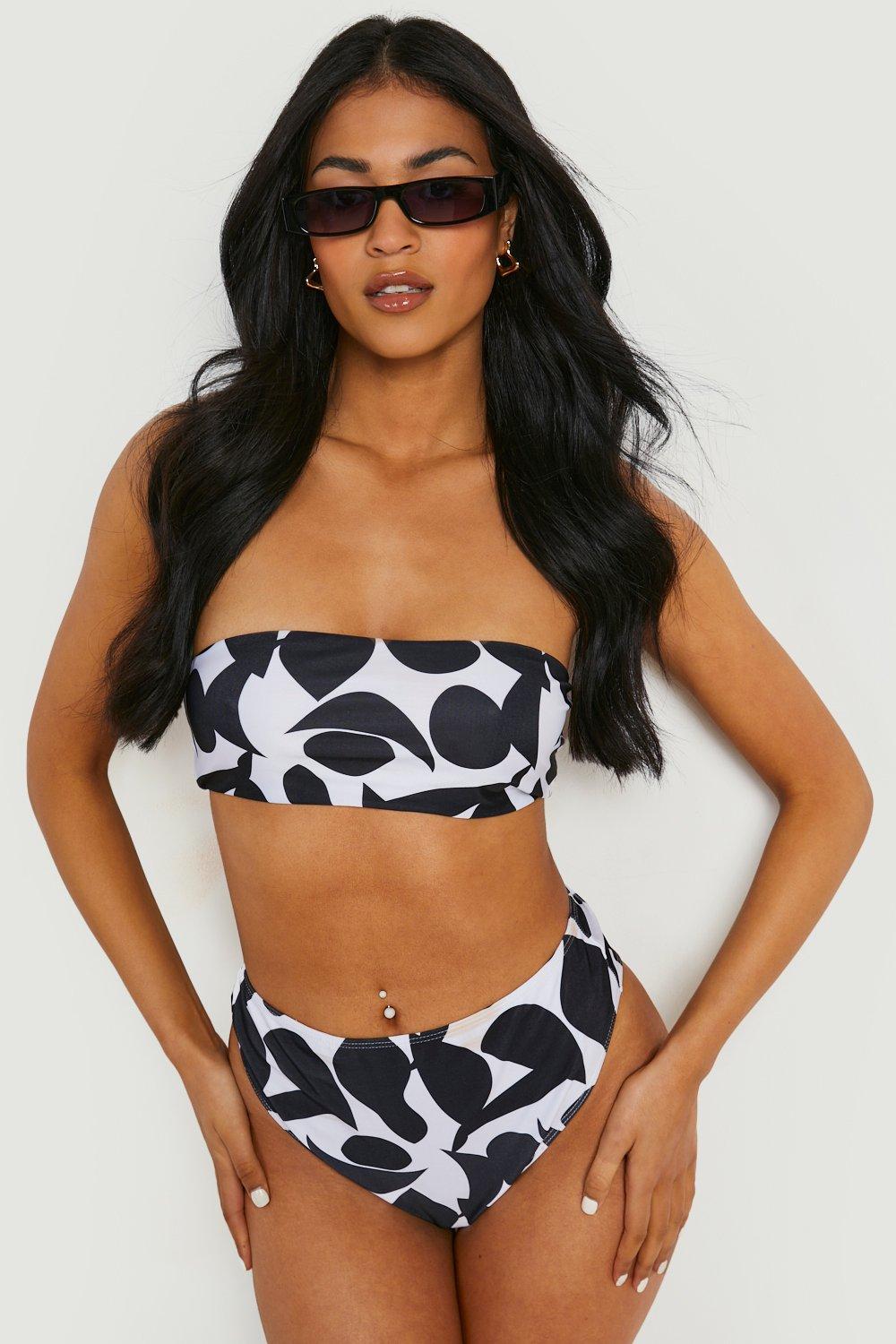 Tall Bikinihose Mit Hohem Bund Und Abstraktem Print - Black - 44, Black von boohoo