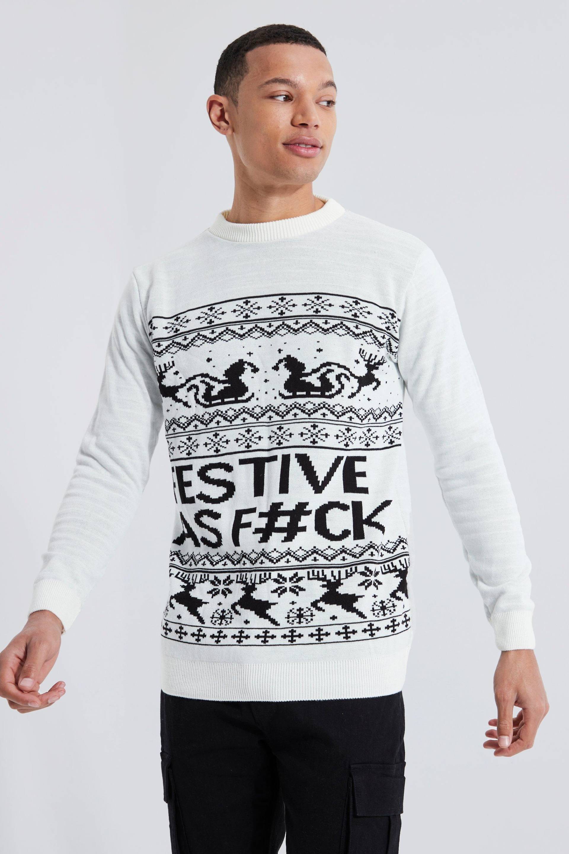 Tall Weihnachtspullover Mit Festive Slogan - White - M, White von boohoo