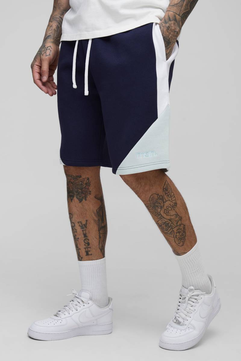 Tall Lockere Man Colorblock Jersey-Shorts - Blue - M, Blue von boohoo