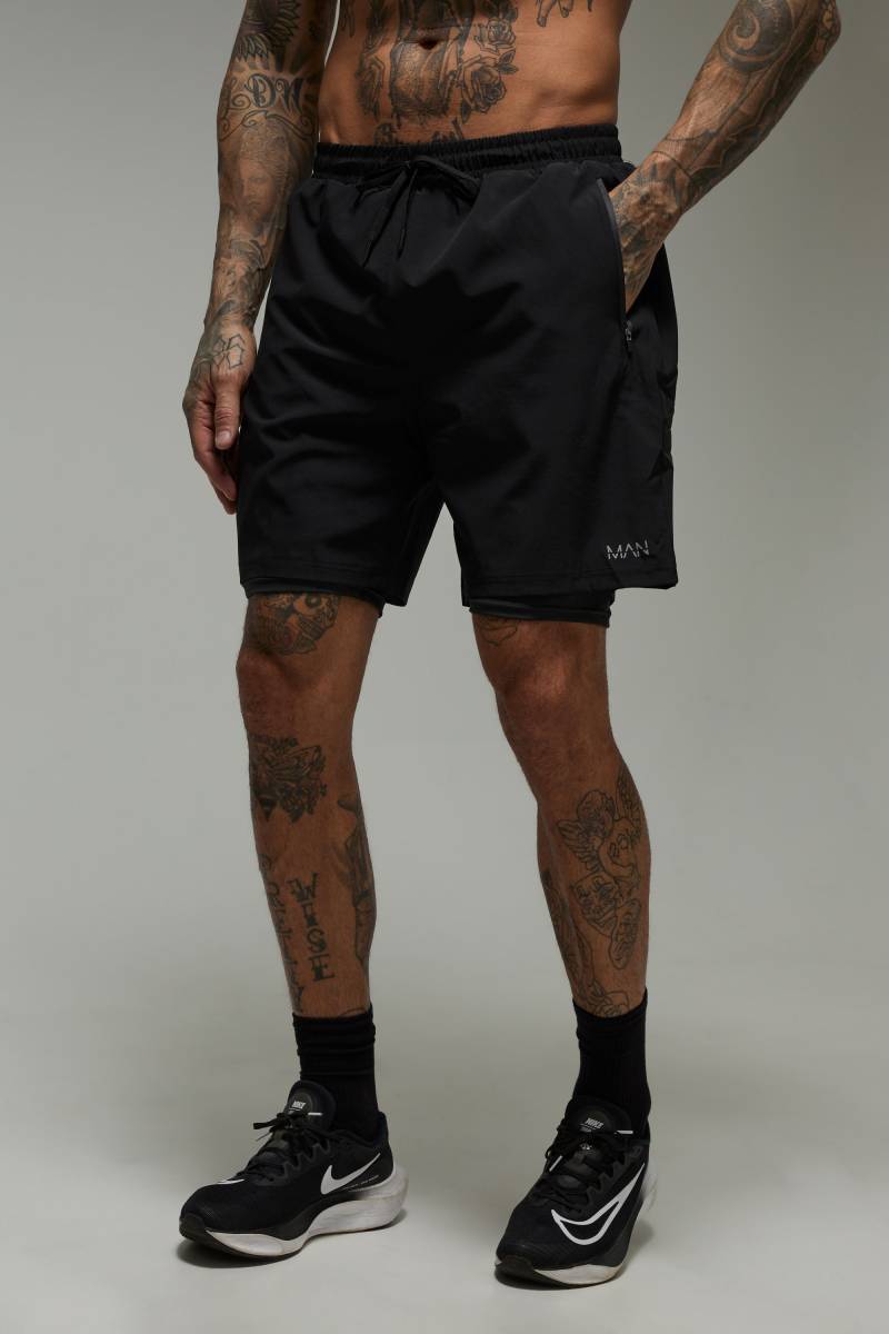 Tall Man Active 2-In-1 Stretch Shorts - Black - M, Black von boohoo