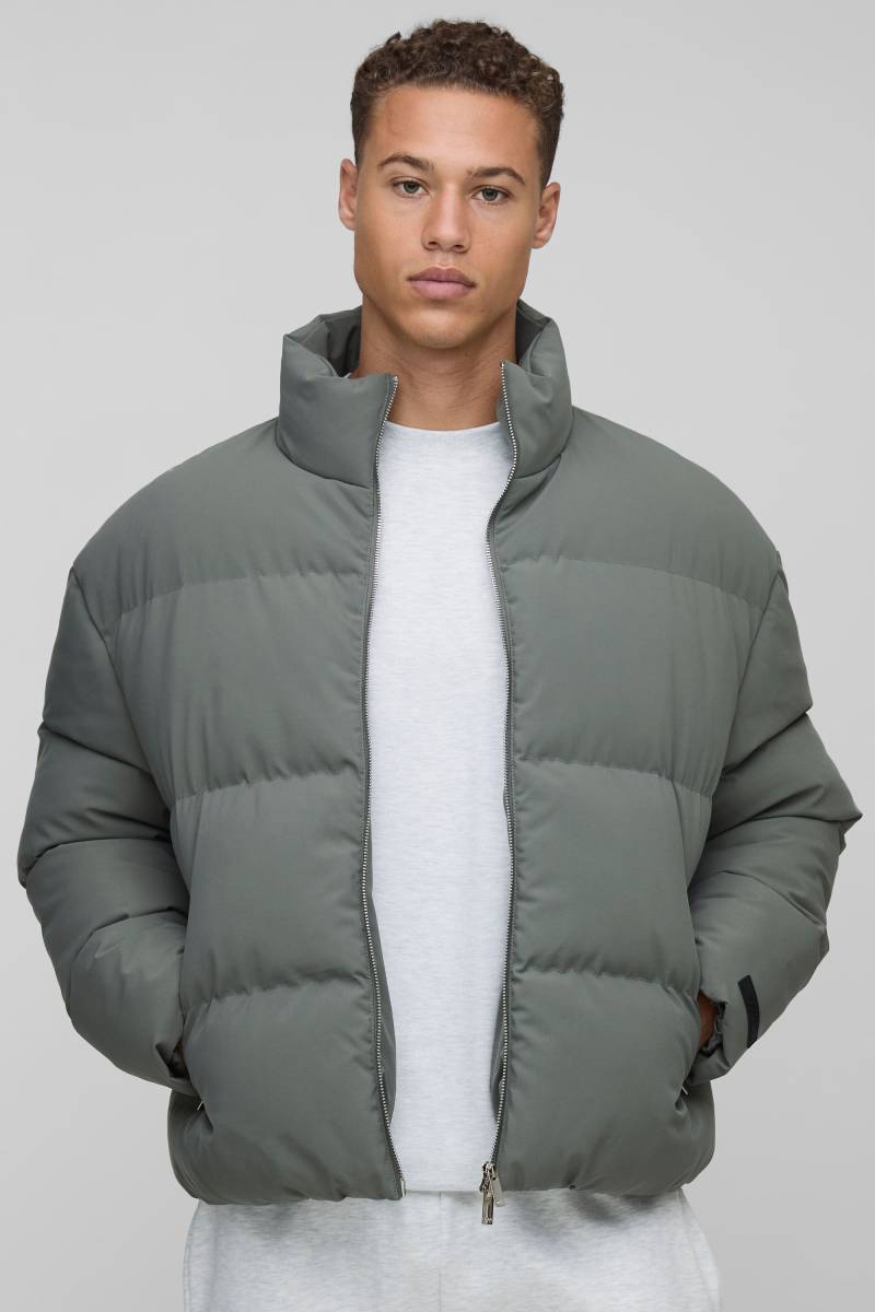 Tall Man Boxy Fit Funnel Neck Puffer Coat In Grey - M, Grey von boohoo