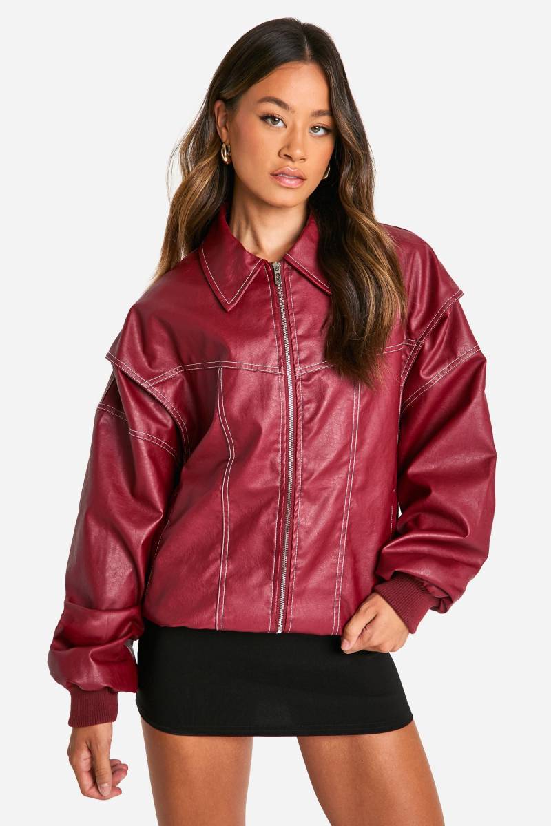 Tall Oversize Pu-Bomberjacke Mit Kontrast-Naht - Red - 34, Red Tall Oversize Pu-Bomberjacke Mit Kontrast-Naht - Red - 34, Red von boohoo