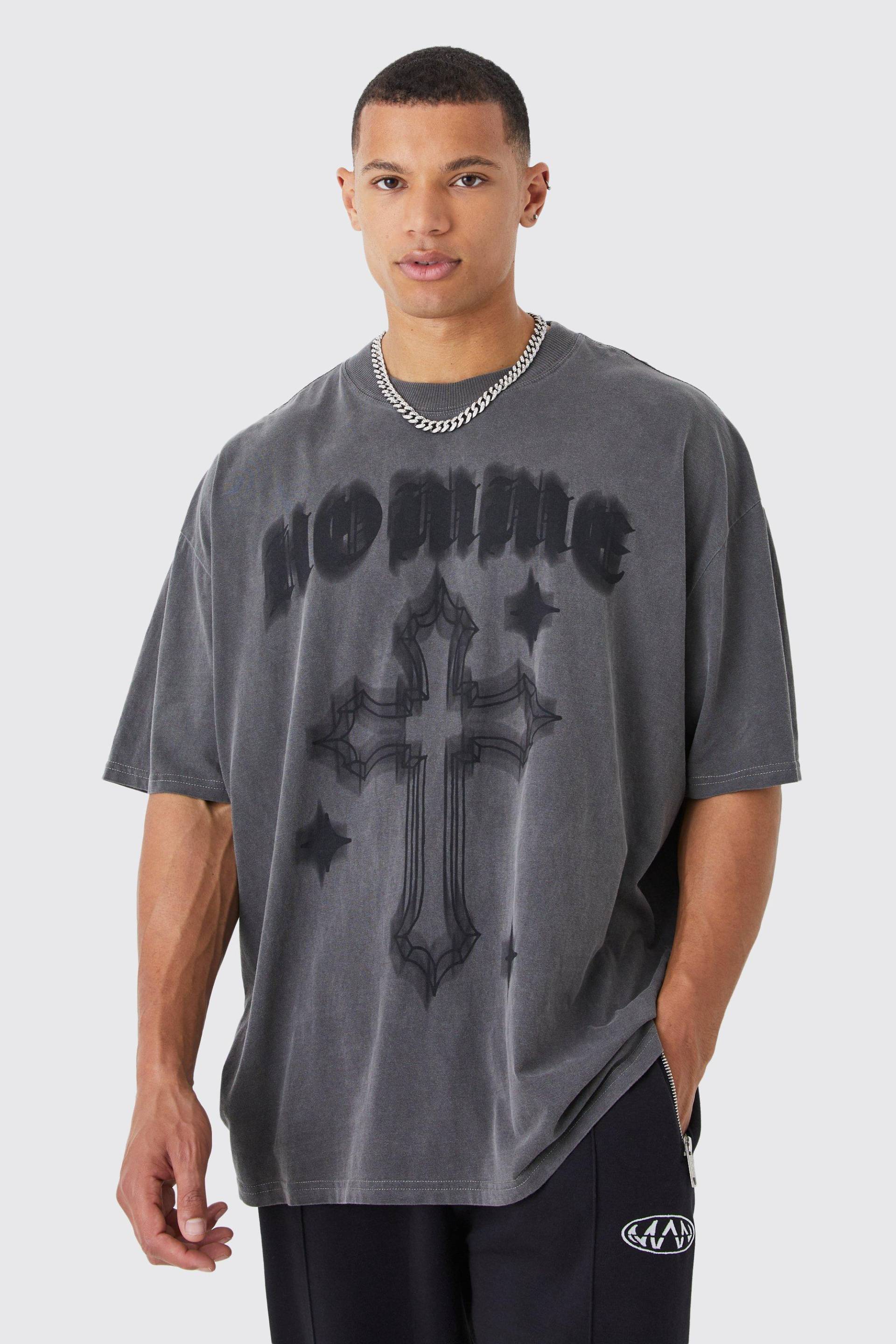 Tall Oversize T-Shirt Mit Gothic Homme Print - Charcoal - M, Charcoal von boohoo